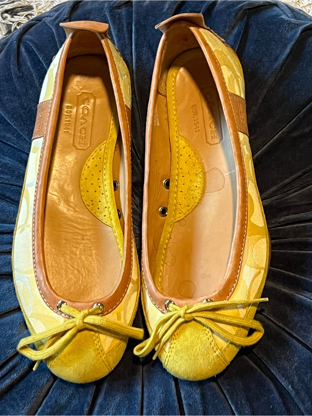 Coach Yellow Jenlee Canvas & Suede Bow Ballet Flats